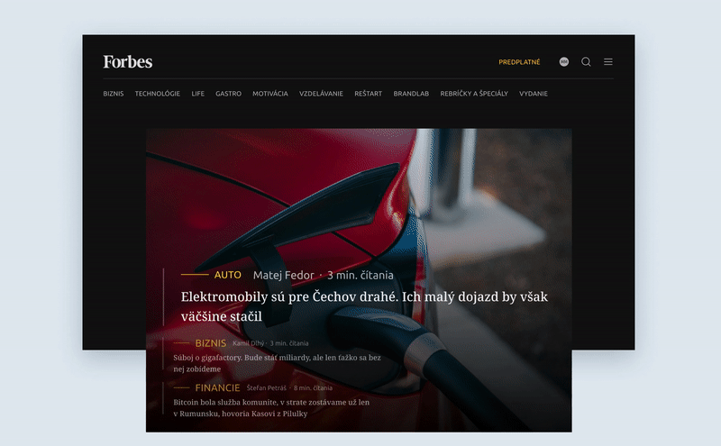 Návrh atraktivního rozhraní pro nejprestižnější slovenský ekonomický časopis Forbes