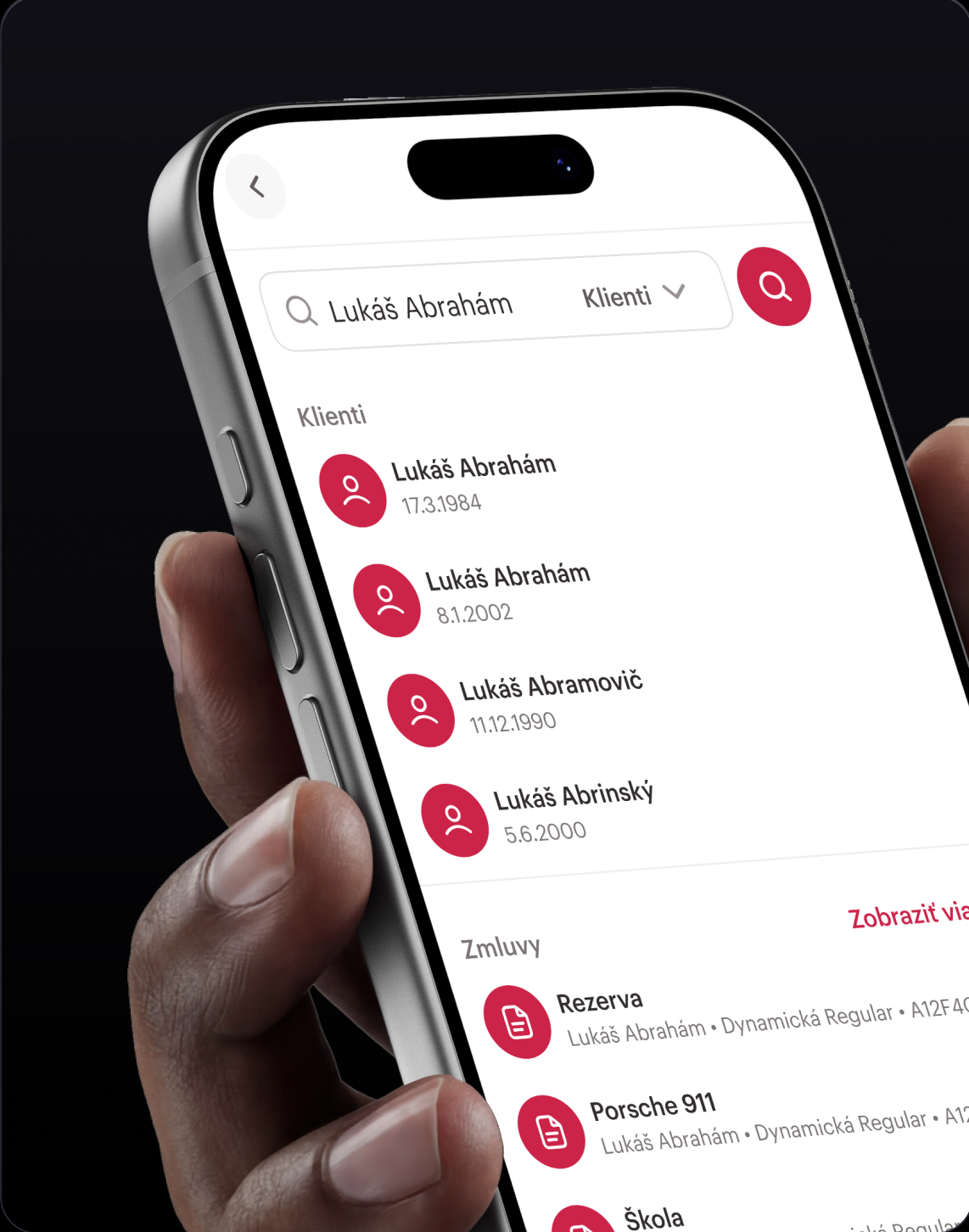 Vyhľadávanie klientov a zmlúv v mobilnej aplikácii