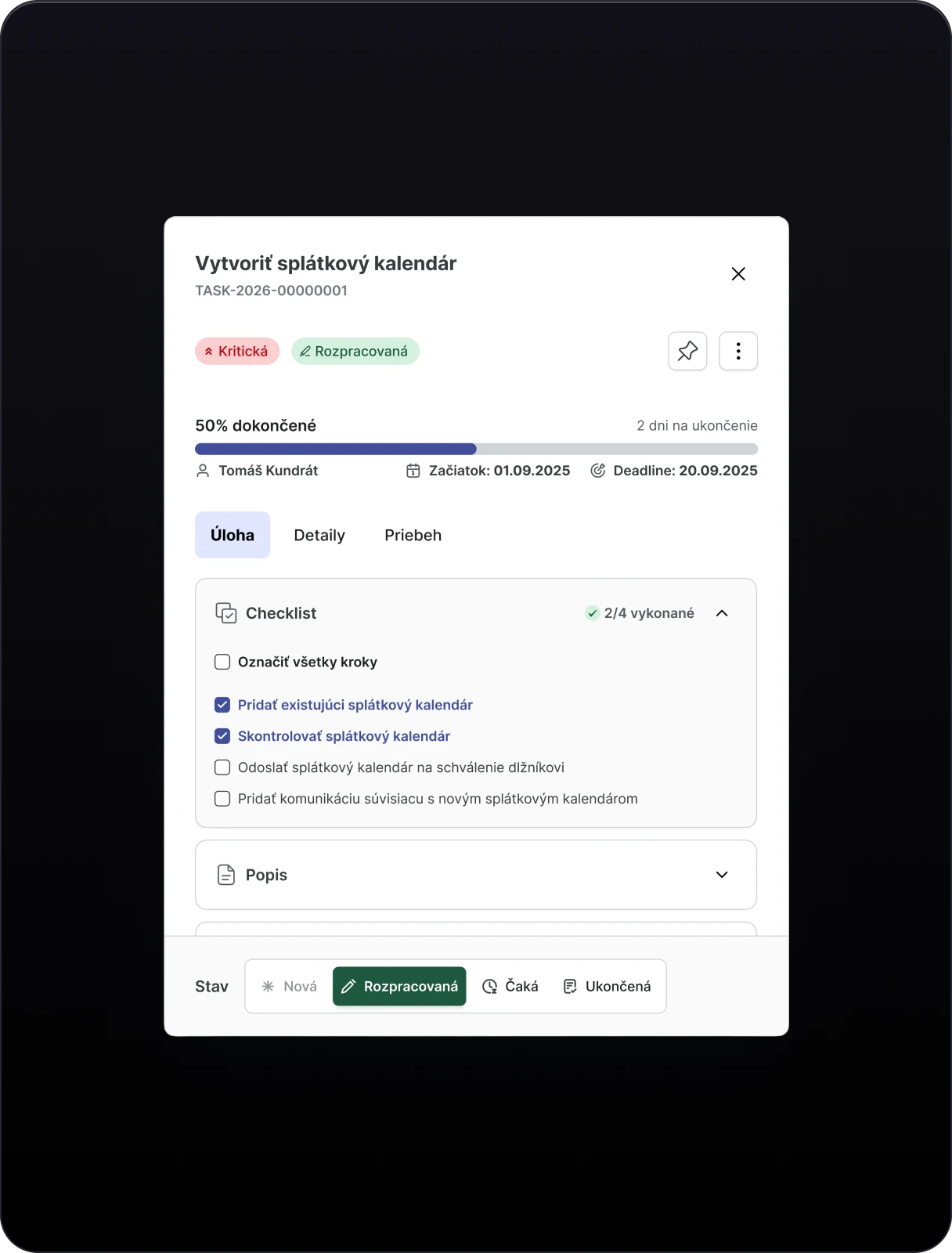 Detail splátkového kalendára v pôvodnom systéme SKP